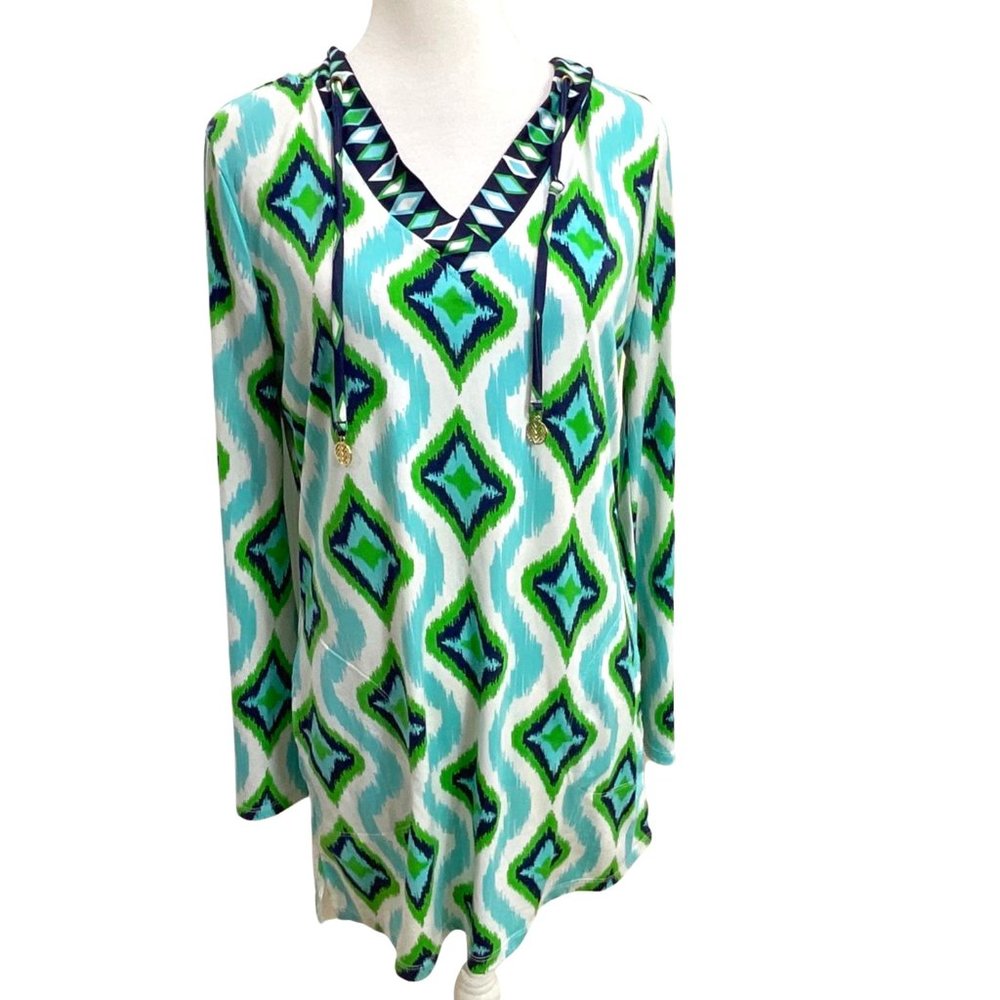 Macbeth Collection by Margaret Jospeh's Cover-up Size M Geometric Pattern Hooded